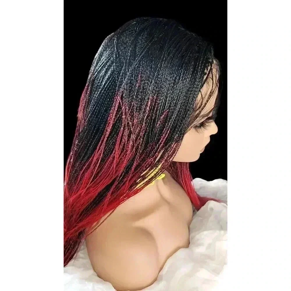 Yassine Red/Black Ombre Braided Wig | 100% Handmade Micro Millions Lace